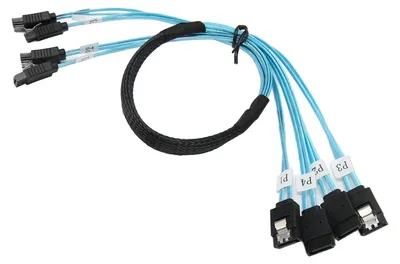 Image de Câble de transmission MINI SAS vers 4SATA pour connexion à un disque dur SSD sur un serveur informatique – Câble de données haute vitesse 7 broches vers 4SATA, 50 cm