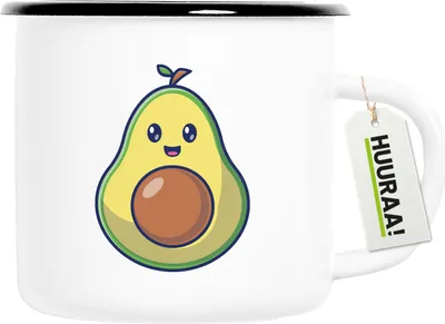 Produktbild von Huuraa Emaille Tasse Avocado Comic 300ml Vintage Campingbecher Geschenkidee