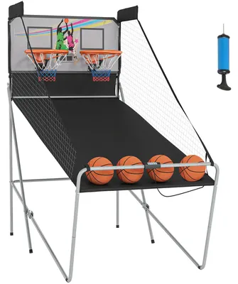 Image de Terrain de basketball d'intérieur - Ensemble de deux paniers pliables - 2 paniers - 4 ballons - Affichage électronique du score - 205 x 110 x 205 cm - Noir