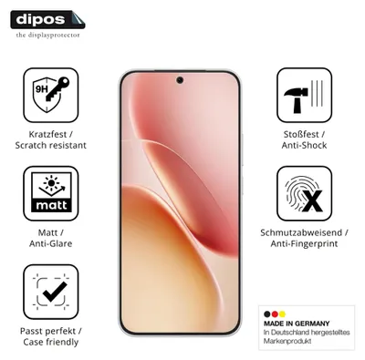Produktbild von 2x Schutzfolie für iQOO Z11 matt - Anti-Shock 9H Folie dipos Glass Kunststoffglas