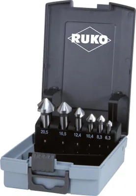 Produktbild von Ruko Kegelsenkersatz DIN335-C 90Grad Durchmesser 6,3-20,5mm HSS-Co 6tlg. Kunststoff-Kassette - 102152ERO