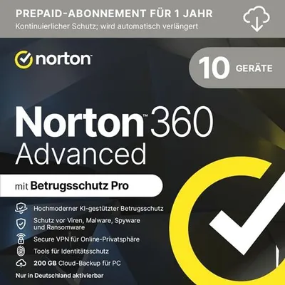 Immagine prodotto di NORTON 360 ADVANCED / 10 dispositivi / 1 anno / Licenza via e-mail