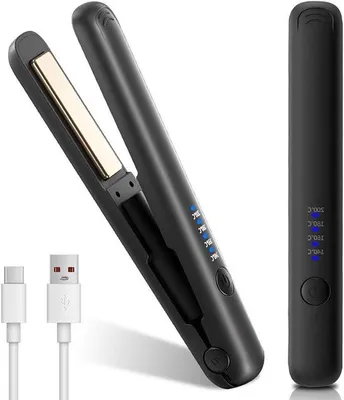 Produktbild von Mini-Glätteisen – Kabelloser Lockenstab – Haartrockner – 4 Temperaturstufen – 22 cm – Schwarz