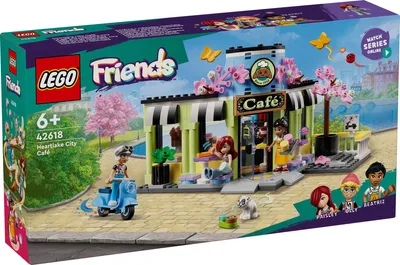 The image shows the box of a LEGO Friends Heartlake City Cafe playset.