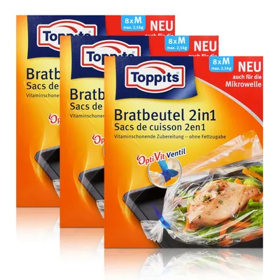 Produktbild von 3x Toppits Bratbeutel 2in1 Inhalt 8 stk. - Größe M - max. 2,5 kg