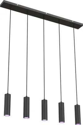 Produktbild von Calex Smart LED Pendelleuchte, GU10, 5-flammig, höhenverstellbar, RGB-Farben & kalt- bis warmweiß Licht, dimmbar, WLAN App- & Sprachsteuerung, Matt Schwarz