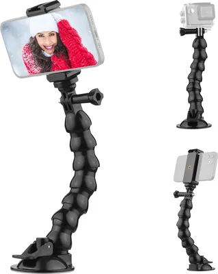 Produktbild von 23 cm/9,1 Zoll flexible Saugnapfhalterung Windschutzscheiben-Saugnapf-Telefonhalterung 360 ¡ã drehbarer 1/4-Zoll-Schraubanschluss mit Telefonhalter fuer Smartphone-Sportkamera