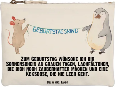 Produktbild von Mr. & Mrs. Panda Mäppchen Maus Pinguin Geburtstag Grösse XL Große - Weiß - Geschenk, Federtasche, Geburtstage, Happy Birthday, Pouch, Kosmetiktasche, Beauty Bag