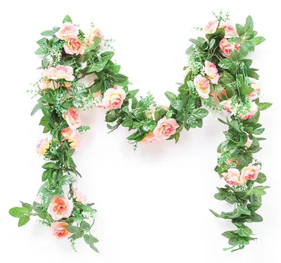 Künstliche Rosen-Weinreben, 2er-Pack, champagnerfarben, 14,4 m, Seidenblumen