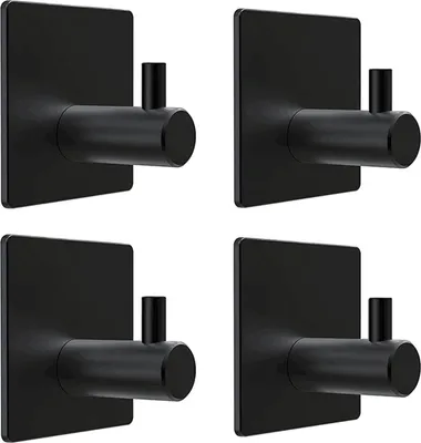 Produktbild von Wandhaken aus Edelstahl - Set von 4 - Schwarz - Selbstklebend - Waschmaschinenset