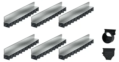 Produktbild von 6x1m ACO Hexaline 2.0 Entwässerungsrinne Schlitzaufsatz Stahl verzinkt Ablauf horizontal Bodenrinne Terrassenrinne