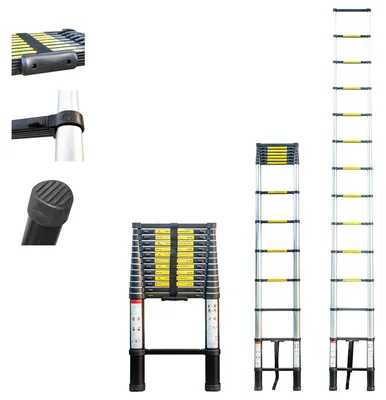 Teleskopleiter 14 Stufen, 4,1 m, Aluminium, 150 kg