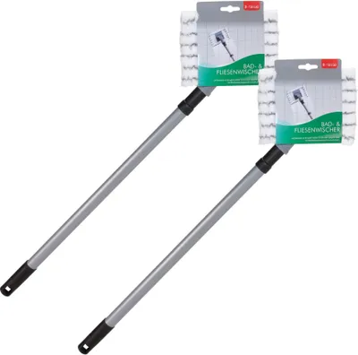 Produktbild von Novaliv 2x Fliesenreiniger Bad Wand mit Teleskopstiel inkl. Mikrofaser Bezug Fliesenwischer Badwischer Fliesenputzer Bad