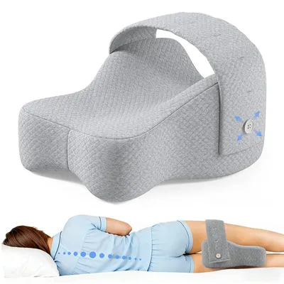 Produktbild von Knieschlafkissen für Seitenschläfer - Ergonomisches Beinkissen - Memoryschaum - Keilförmig - Abnehmbarer waschbarer Bezug - Hellgrau