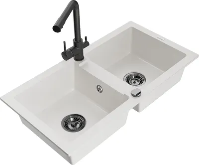 Immagine prodotto di Mexen Mario lavello in granito a 2 vasche con rubinetto da cucina Duero, bianco - 6504-20-671600-70