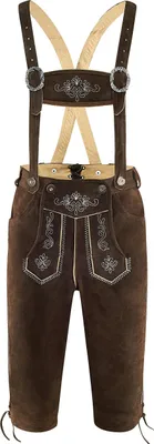 Immagine prodotto di Pantaloni in pelle da uomo, pantaloni tradizionali, per l', con bretelle, in pelle di vacchetta, marroni, taglia 48