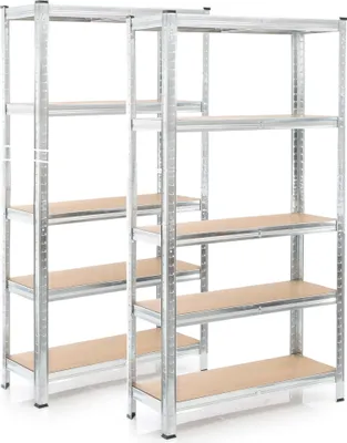 Image de Wiltec Étagère Charges lourdes Jeu de 2 Galvanisée 180x90x45cm 875kg Rayonnage emboîtable 5 Niveaux