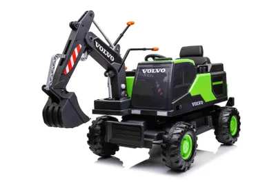 Produktbild von Elektrischer Bagger für Kinder Volvo Excavator 12V mit Baggerschaufel vorne, Einsitzer, grün, weicher Kunstledersitz, MP3-Player mit USB/TF/AUX-Eingang, Heckantrieb, 2 x 35W Motor, EVA-Räder, 12V/14Ah Akku, lizenziert