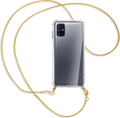 Produktbild von Handykette Backcover-Schutzhülle mit Band (Metall goldfarben) für Samsung Galaxy M51 - goldfarbene Kette Snake