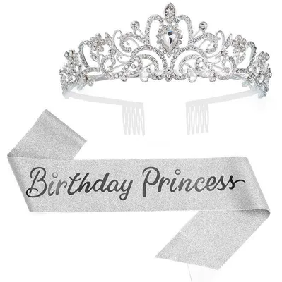 Produktbild von Schärpe & Kristalltiara Set Geburtstagskronen für Damen Schärpe Geburtstagsdekorationen Set Strass-Haarreif
