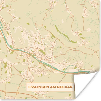 Produktbild von MuchoWow® Poster Esslingen am Neckar - Karte - Vintage - Stadtplan 100x100 cm - Babyzimmer