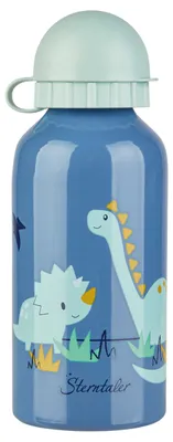Produktbild von Sterntaler Dino Rexi Aluminium Trinkflasche mit Verschluss und Sicherheitskappe - Kindergarten-Dinomotiv - für Zuhause und Unterwegs, Mittelblau