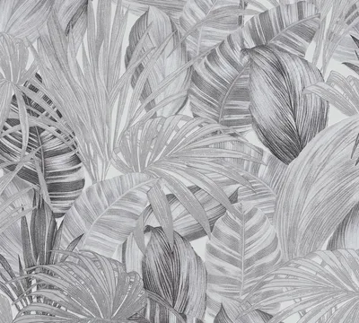 Produktbild von A.S. Création Palmentapete Greenery Dschungeltapete Vliestapete schwarz weiß grau 10,05 m x 0,53 m