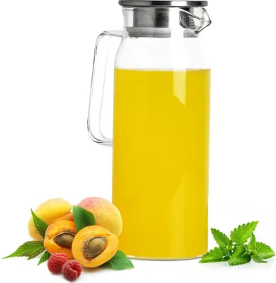 Produktbild von Sklenená karafa 1,5 l s filtrom z nehrdzavejúcej ocele Kanvica na vodu Karafa na vodu Sklenený džbán Karafa na džús s rukoväťou