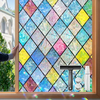 Fensterfolie 60x200 cm, Rautenmuster, Regenbogeneffekt, statisch haftend