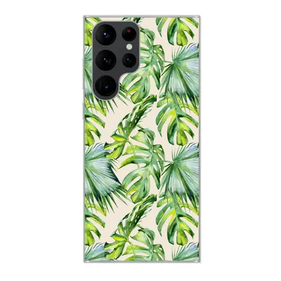 Produktbild von MuchoWow® Handyhülle Schutzhülle Hülle für Samsung Galaxy S22 Ultra Blätter - Muster - Monstera Silikon Softcase Handy Hülle - Abbildung