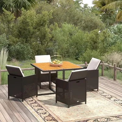 Produktbild von Rattan Gartenmöbel Set 4 Personen Sitzgruppe Garten Gartenmöbel Set 4 Stühle mit Tisch Rattan Essgruppe Schwarz und Braun-5-tlg-2