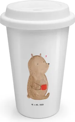 Produktbild von Mr. & Mrs. Panda Thermobecher Bär Morgenkaffee - Weiß - Geschenk, für Partner, Hochzeitstag, Isolierbecher To Go, Coffee Becher, Valentinstag, Freundin, ToGo Kaffeebecher