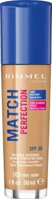 Productafbeelding van Rimmel Match Perfection, pompflacon, vloeibare foundation, universeel voor alle huidtypes, hydraterend, beschermend, egaliserend, lichtgewicht, neutrale tint