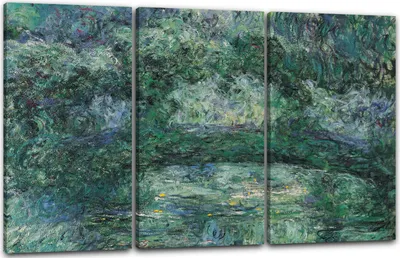 Produktbild von Leinwandbild 3-teilig (120x80cm): Claude Monet - Japanische Brücke über den Seerosenteich (1918-1924), echter Holz-Keilrahmen inkl. Aufhänger, handgefertigt in Deutschland