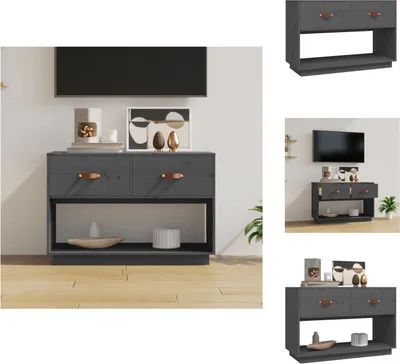 Image de vidaXL Armoire TV Gris 90x40x60 cm Pin massif - Meuble TV
