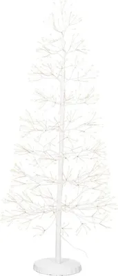 A white decorative LED tree on a white background.