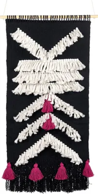 Produktbild von BELIANI Wanddekoration Schwarz und Weiß Baumwolle Handgemacht mit Fransen Boho Chic Wandbehang Wanddeko Türdeko Fensterdeko Schlafzimmer Wohnzimmer