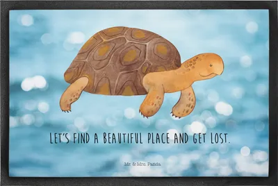 Produktbild von Mr. & Mrs. Panda Schmutzfangmatte Schildkröte Marschieren 60 x 90 cm - Oceanblue - Geschenk, Motivation, Sauberlaufmatte, Fussmatte, Fußabtreter, Schmutzmatte, Neustart