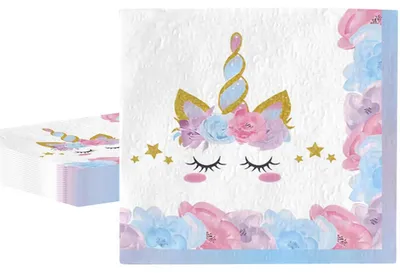 Obrázek produktu pro Ubrousky s motivem jednorožce, princezna, fialové, 20 kusů, rozměr 33x33 cm, papírové ubrousky, vhodné na dětskou oslavu