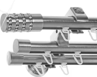 Produktbild von Innenlauf Gardinenstange Ø 20mm Metall Edelstahl Look 3-läufig Wandträger H60III