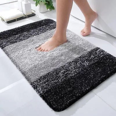Produktbild von DigiRigi® Badematte 40 x 60 cm, schwarz – hochfloriges Mikrofaser (3 cm Flor), antirutsch TPR, waschbar, saugfähig, flauschiger Badteppich