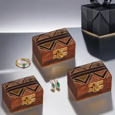Image de set de 3 boîtes à bijoux en bois Dajat