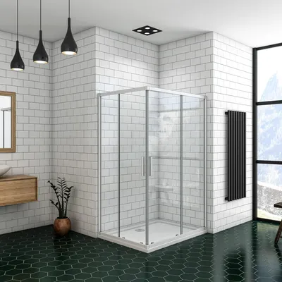 Produktbild von AICA eckeinstieg eckdusche 100x100x185cm Schiebetür 5mm ESG-glas Dusche Duschkabine Duschabtrennung Duschtür