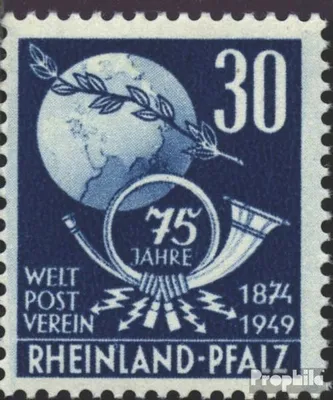 Produktbild von Briefmarken Franz. Zone-Rheinland Pfalz 1949 Mi 52 mit Falz 75 Jahre Weltpostverein
