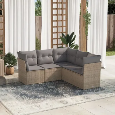 Produktbild von Design 5-tlg. Garten-Sofagarnitur mit Kissen Beige Poly Rattan, Gartenmöbel-Sets 2024