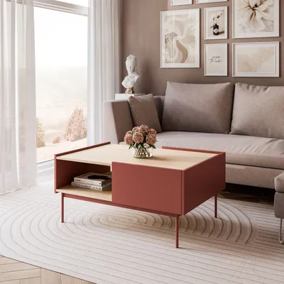 Produktbild von Couchtisch ESSENCE L97 mit Schublade Ceramic Red / Linea Eiche