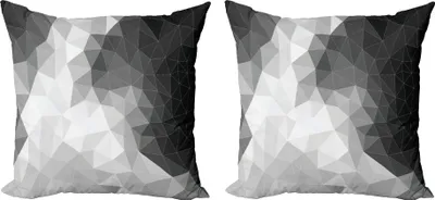 Produktbild von ABAKUHAUS Schwarz und Grau Kissenbezug Set (2Stück), Polygonale Dreiecke Punkte und Kreise Muster Zeitgenössische Kunst inspiriert, 50 x 50 cm, Schwarz Pale Grau