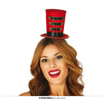 Immagine prodotto di Guirca steampunk mini cappello a cilindro rosso-nero taglia unica