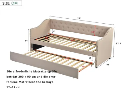 Zdjęcie produktu dla Rozkładana sofa – wielofunkcyjne łóżko – 90–180 × 200 cm – stelaż z listew – miejsce do przechowywania – obicie z weluru – kolor beżowy