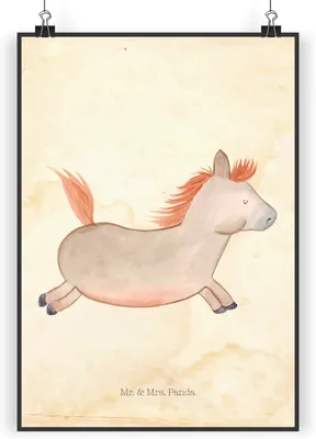 Produktbild von Mr. & Mrs. Panda Bild Pferd Springen DIN A5 - Vintage - Geschenk, Pferdestall, Reiten, Wandbild, Posterdruck, Pony, drucke, Stall, wanddeko, Plakat, Pferde, Bauernhof